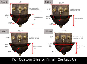 Antique Hammered Brass Patina Wall Mount Sink With Solid Brass Faucet Zayian