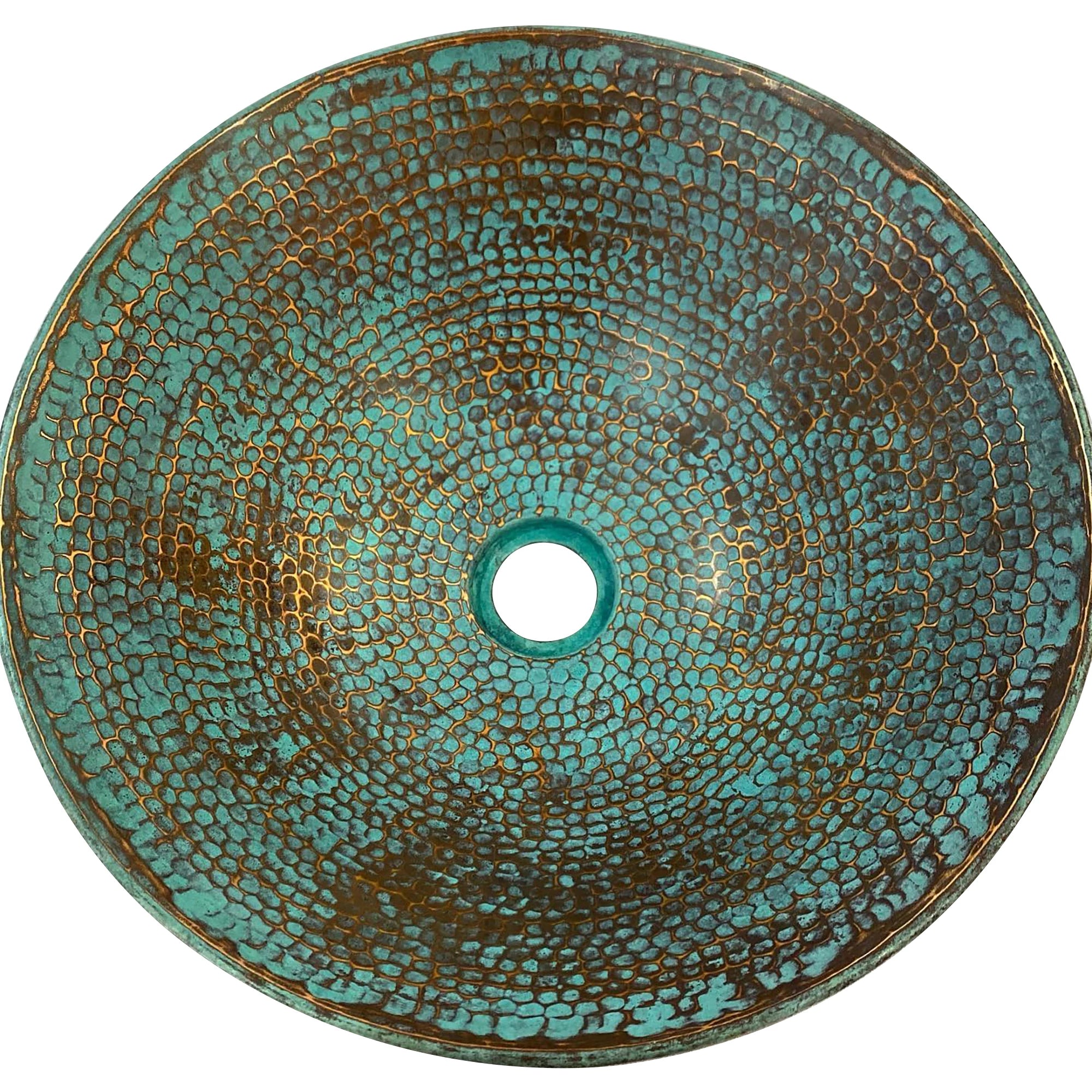 Handmade Green Patina Copper Sink – Round Drop-In Vessel Bathroom Basin