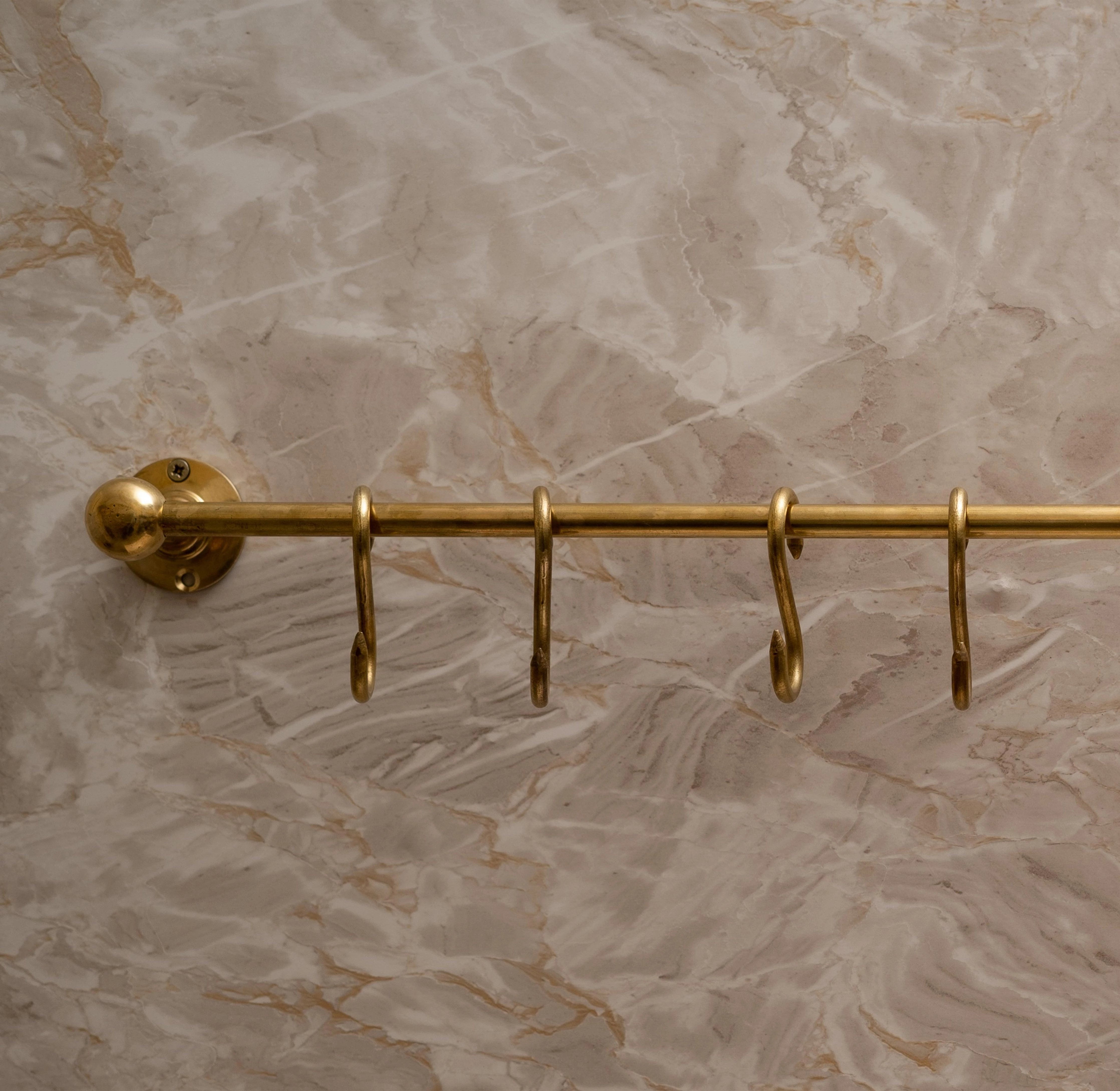 Unlacquered Brass Kitchen Rail – Handmade Wall Mounted Pot Rack with Hooks