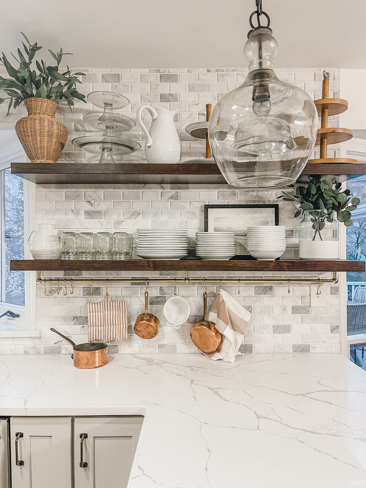 unlaquered brass pot rail kitchen