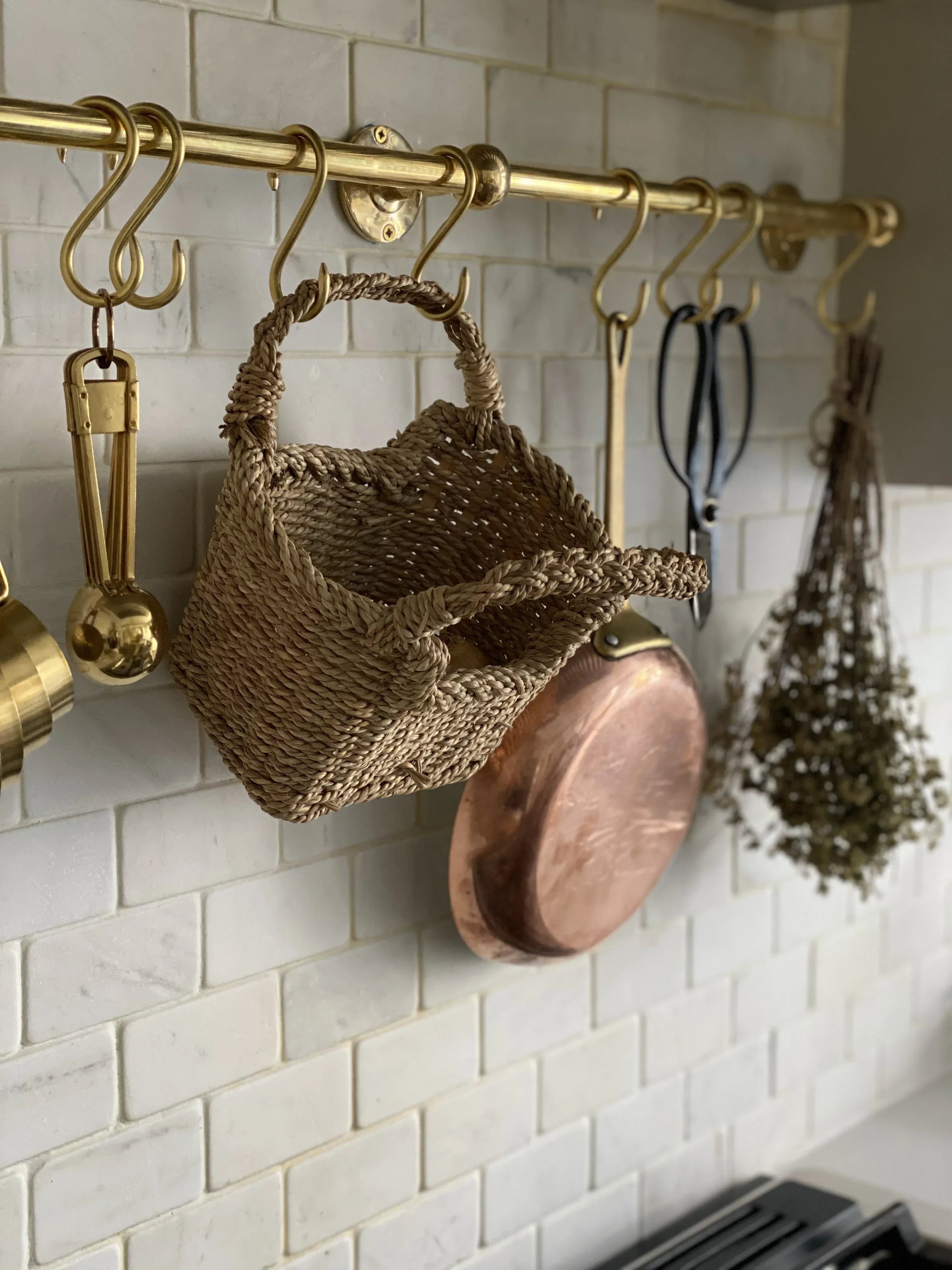 Pot Rack Rail Handmade Unlacquered Brass Kitchen Rail – Wall Mounted Pot Rack with Hooks