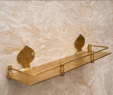 Hammered Brass Wall Shelf - Handmade Unlacquered Floating Bathroom RackHandmade Hammered Brass Wall Shelf - Unlacquered Floating Bathroom Rack