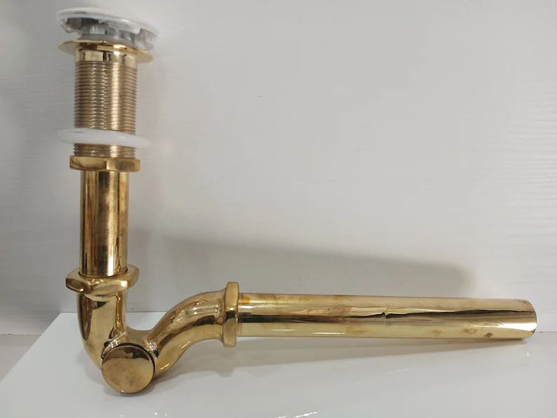 Unlacquered Brass Water Trap Pipe With Push Up Button - Zayian