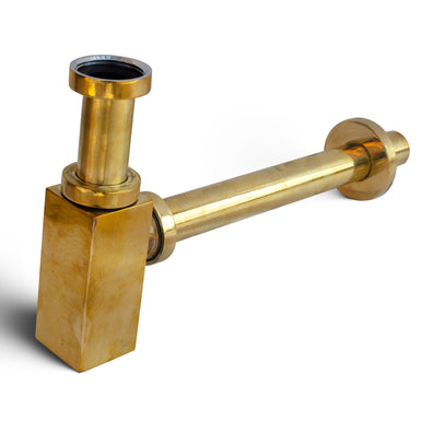 Unlacquered Brass Bottle Trap with Pop-Up Drain - Solid Brass Sink Waste SetUnlacquered Brass Bottle Trap & Pop-Up Drain - Solid Brass Sink Set