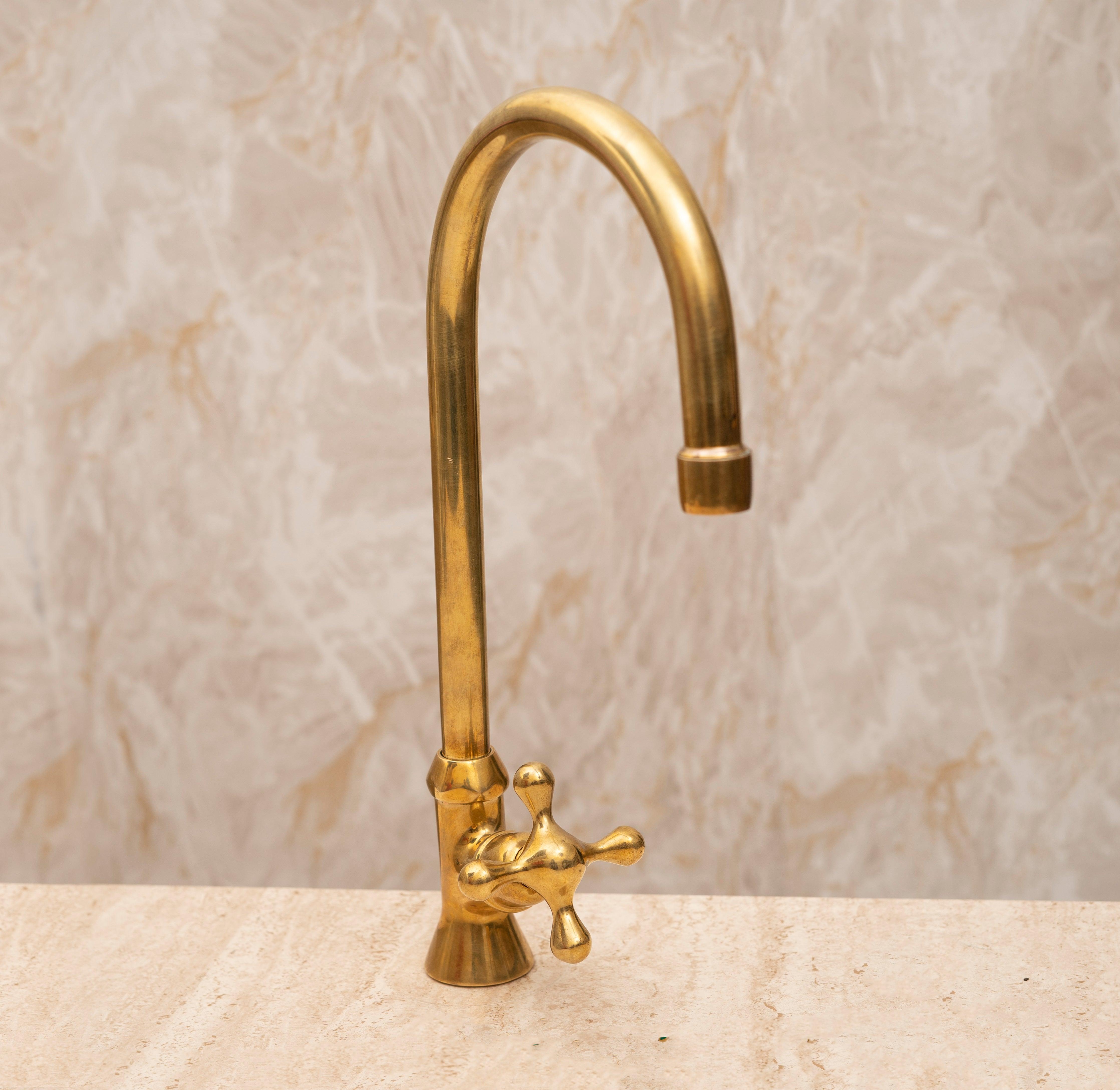 Single Handle Unlacquered Brass Gooseneck Bathroom Faucet Zayian