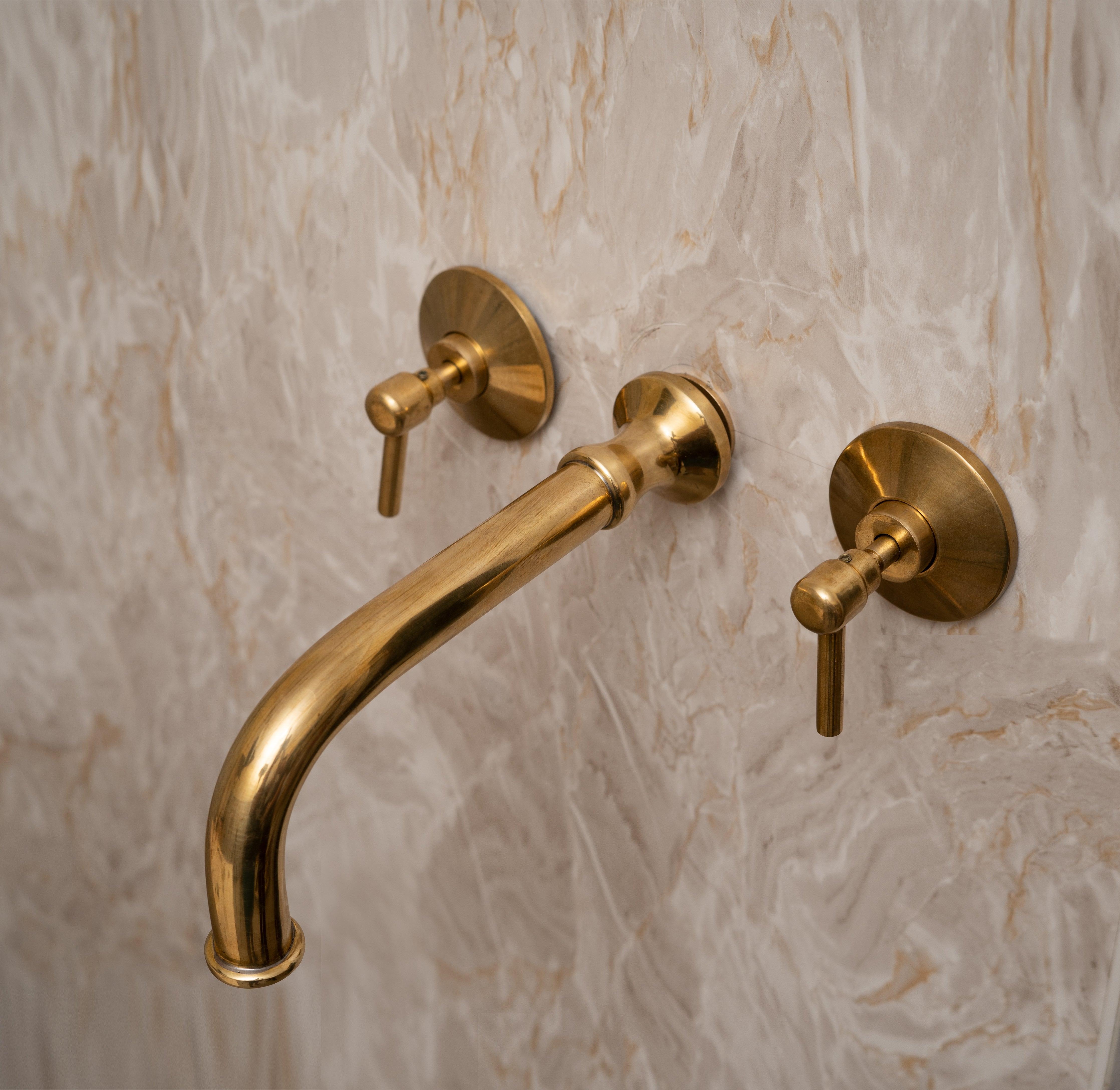 Unlacquered Brass Wall Mount Double Lever Handle Bathroom Sink Faucet - Rough in Valve Included Zayian