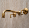 Indlæs billede i gallerifremviser, Unlacquered Brass Wall Mount Bathroom Faucet with Double Lever Handle and Rough-in Valve Zayian