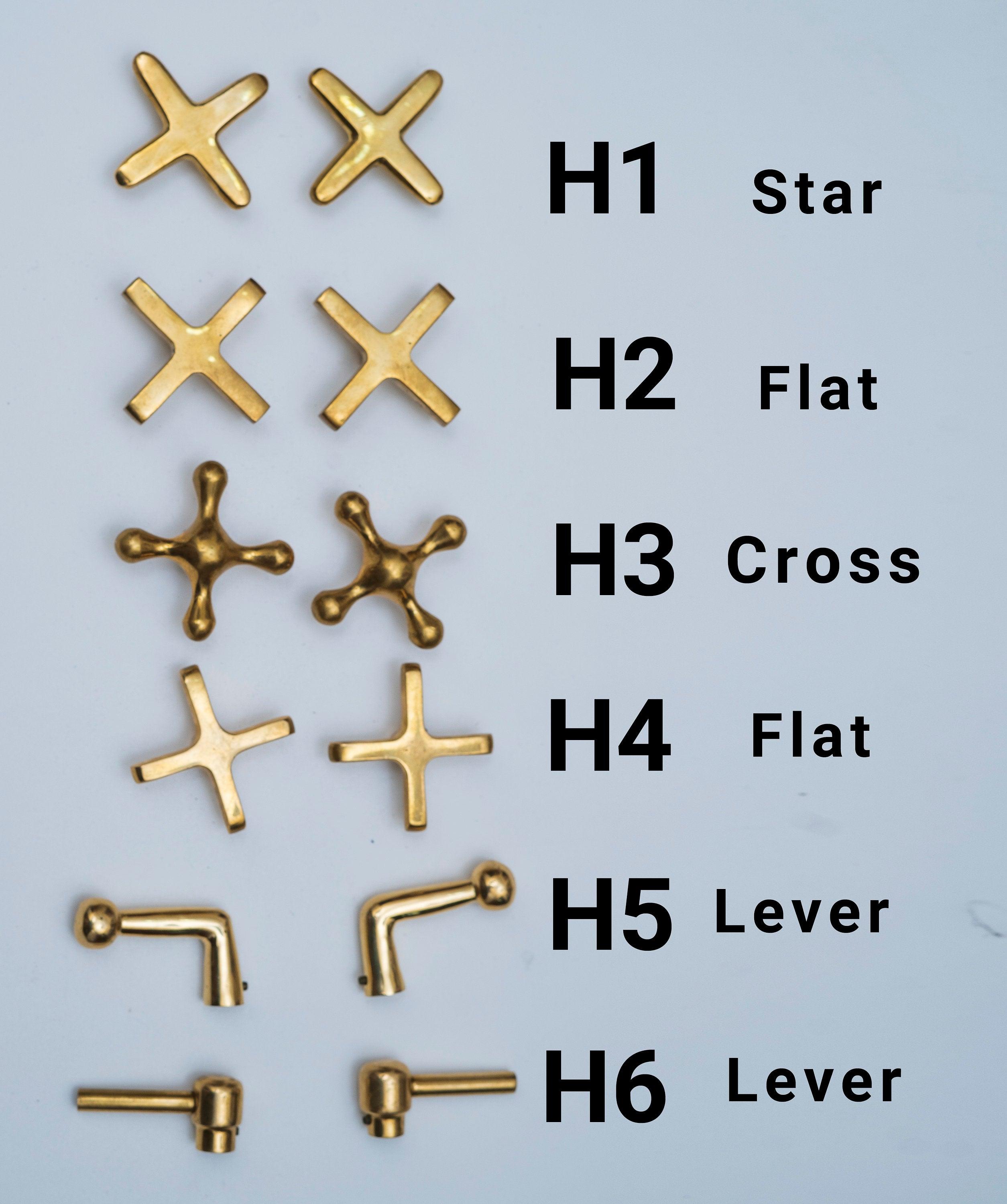 Brass faucet handle style options including star, flat, cross and lever designs