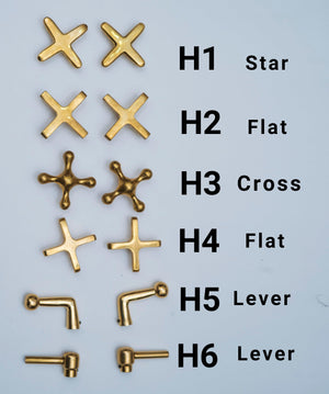 Brass faucet handle style options including star, flat, cross and lever designs