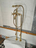Laden Sie das Bild in den Galerie-Viewer, Unlaquered Brass Freestanding Antique Style Tub Filler Faucet Zayian
