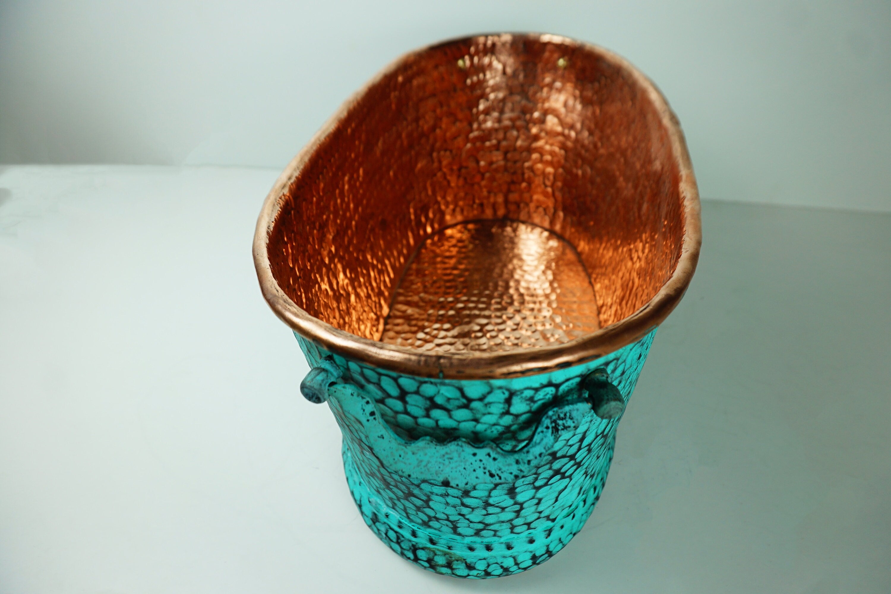 Large Oval Copper Beverage Tub with Handles , Copper Ice Bucket Zayian