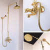 Load image into Gallery viewer, Unlacquered Brass Exposed shower system with tub spout and Handheld Shower and Rain Shower Head - Zayian