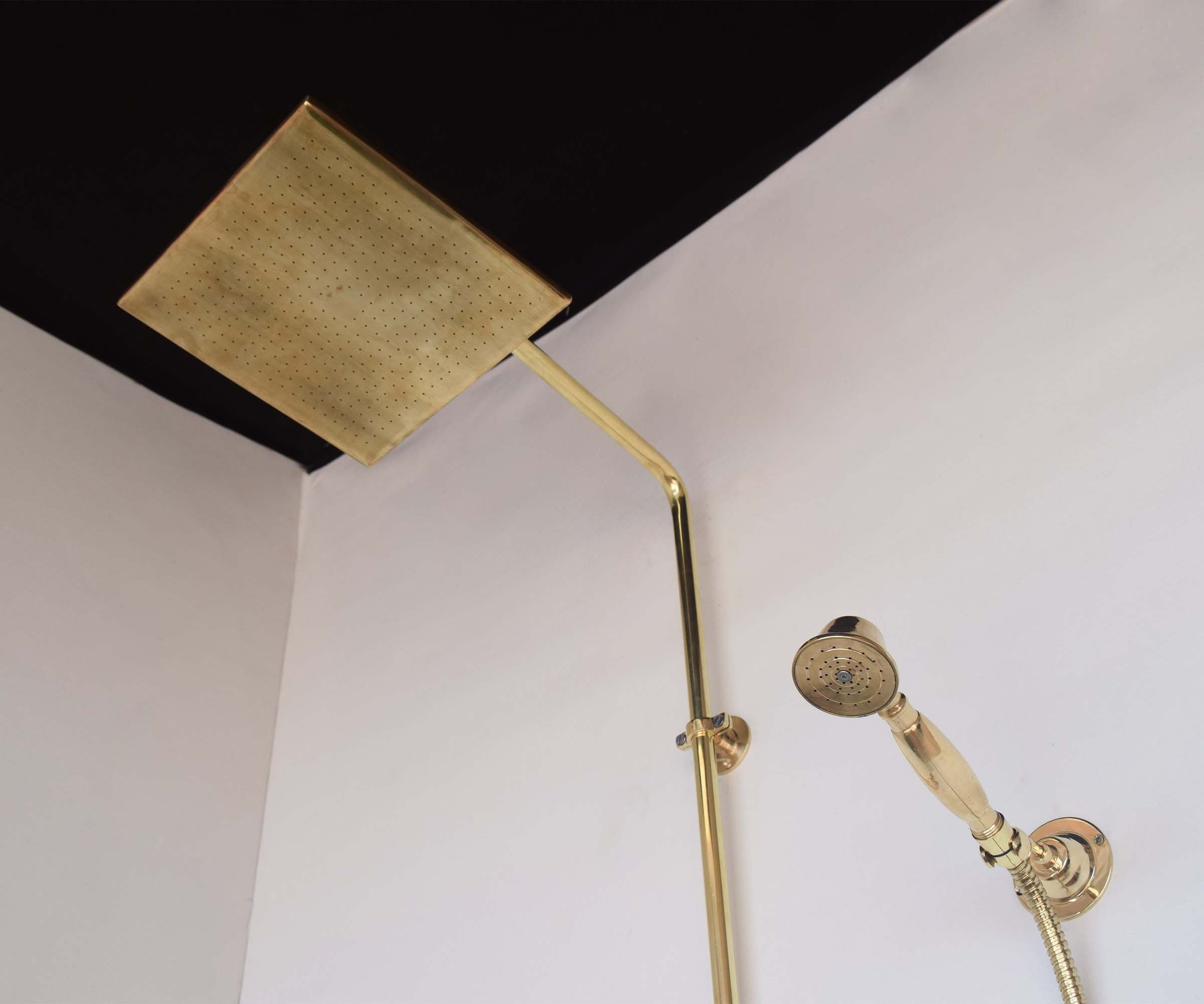 Unlacquered Brass Exposed shower system with tub spout and Handheld Shower and Rain Shower Head - Zayian