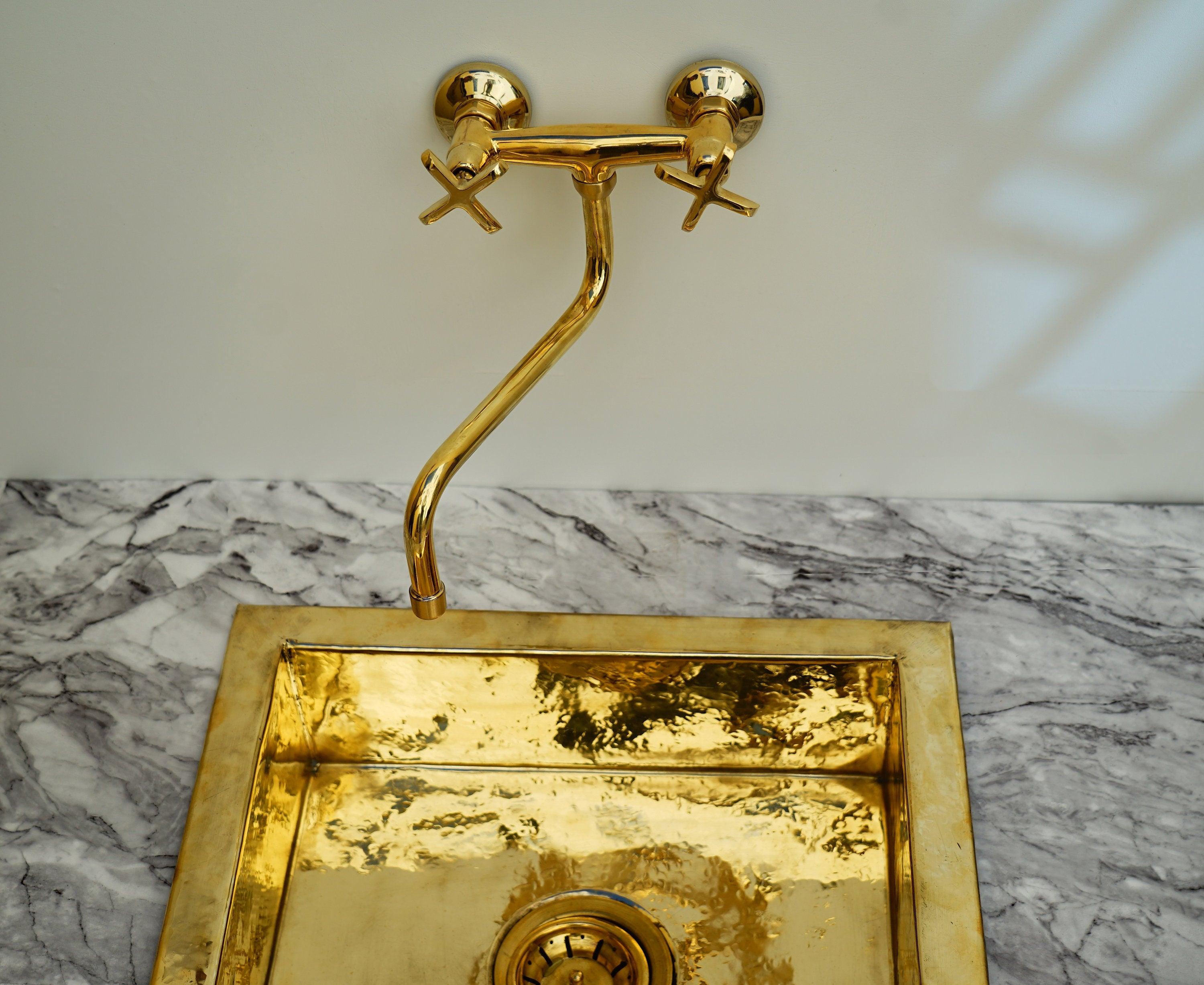 Unlacquered Brass Wall Mounted Kitchen Faucet Zayian