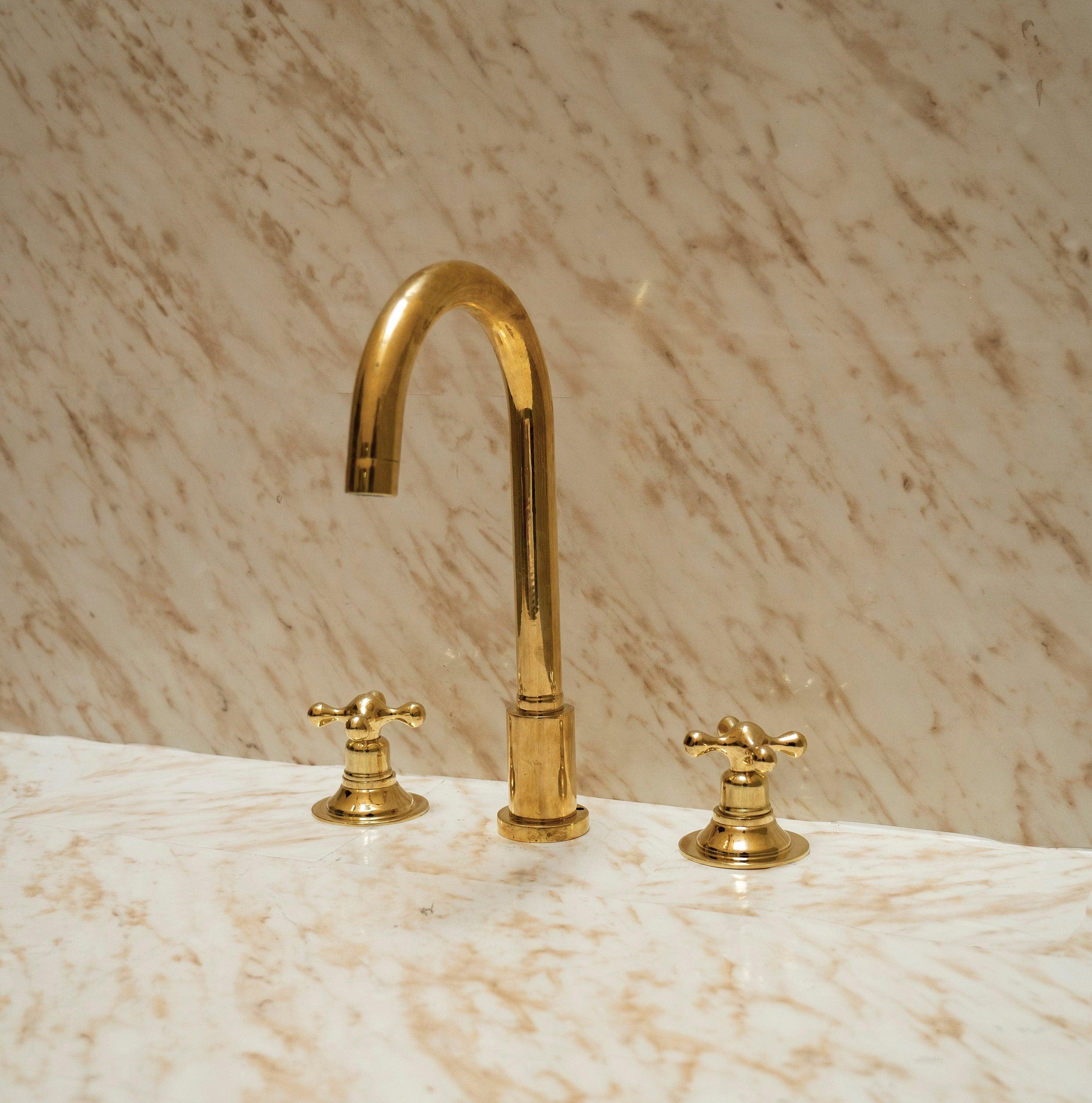 Unlacquered Brass Widespread Bathroom Sink Faucet 3 Hole Zayian