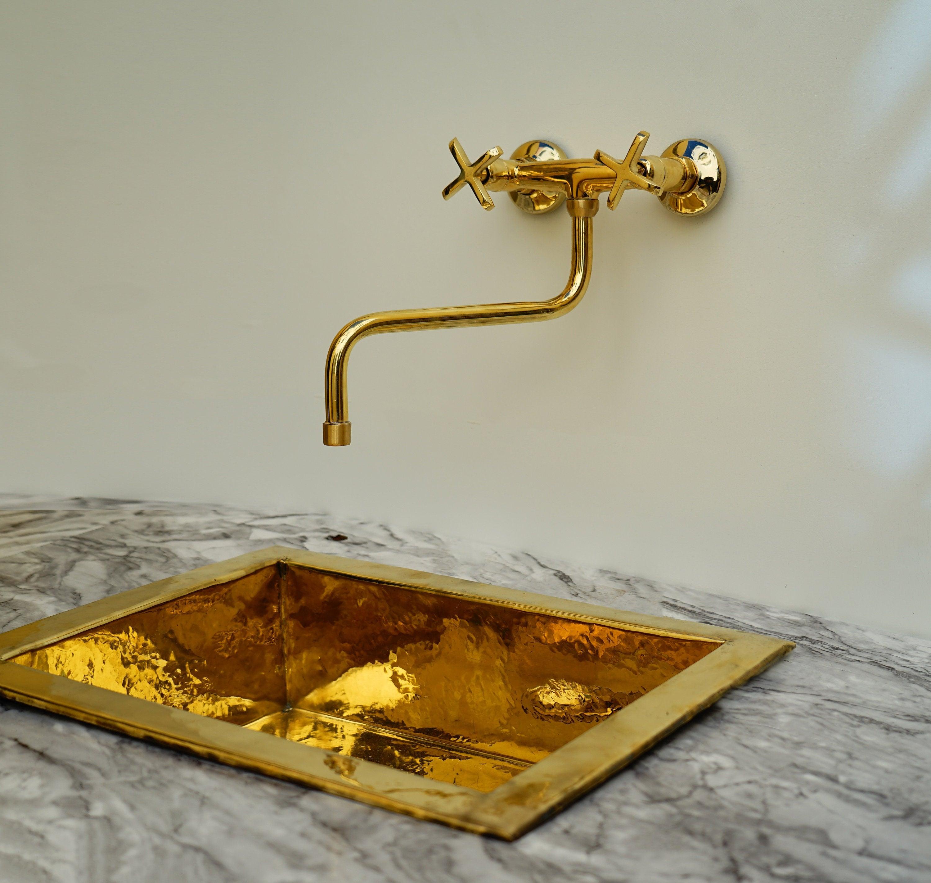 Unlacquered Brass Wall Mounted Kitchen Faucet Zayian