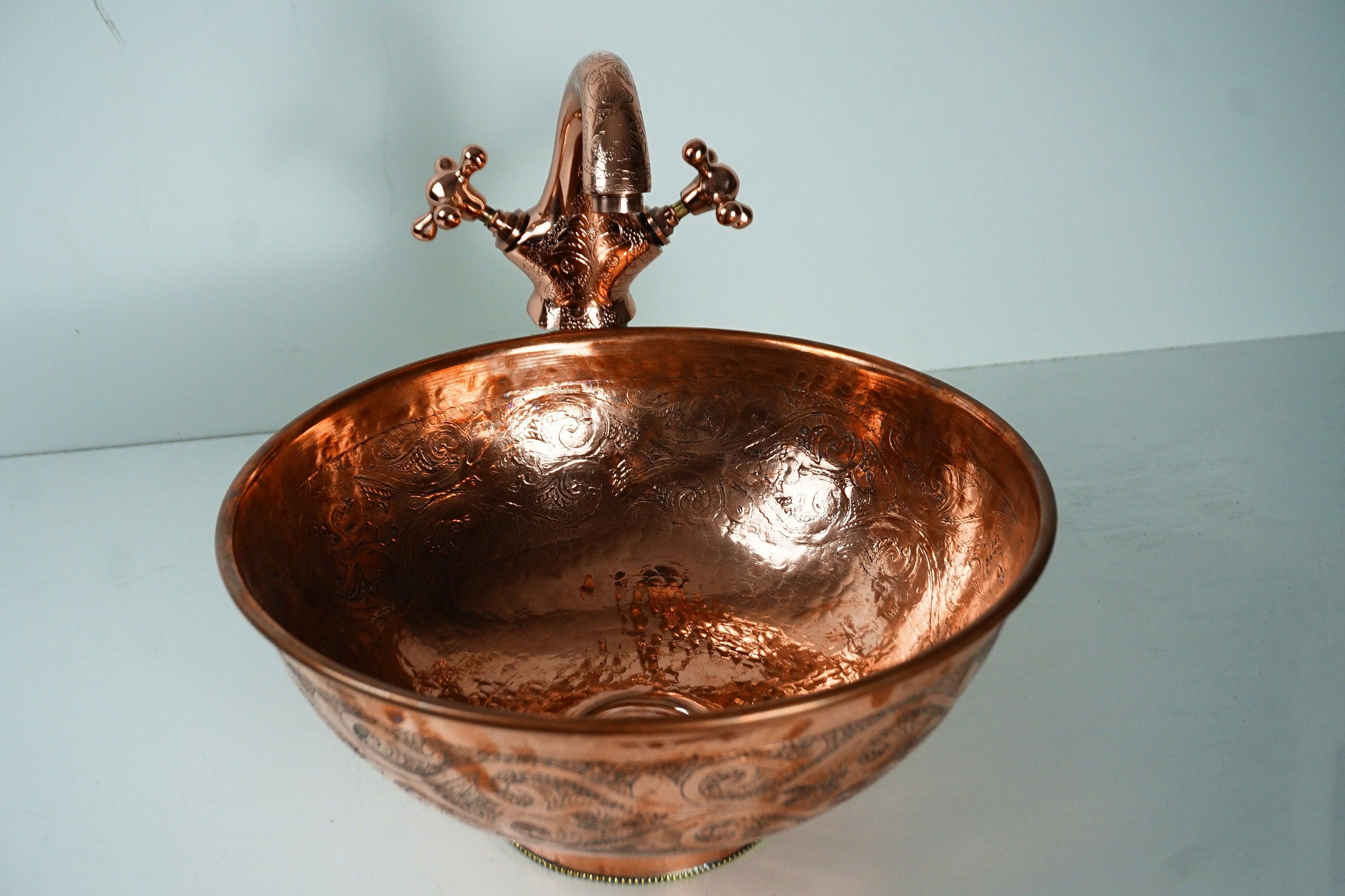 Antique Engraved Copper Vessel Sink Bathroom Zayian