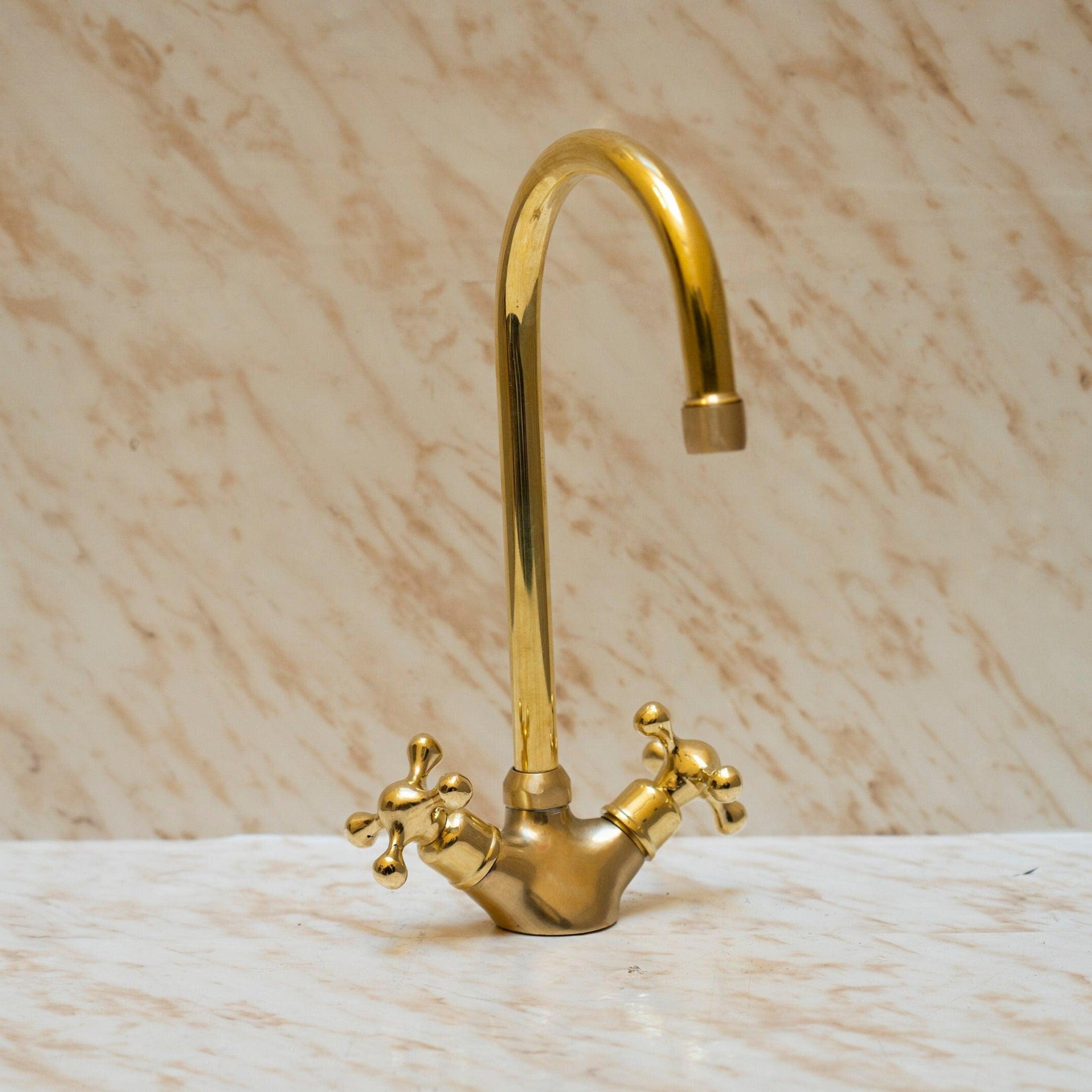Unlacquered Brass Single Hole Gooseneck Bathroom Faucet Zayian