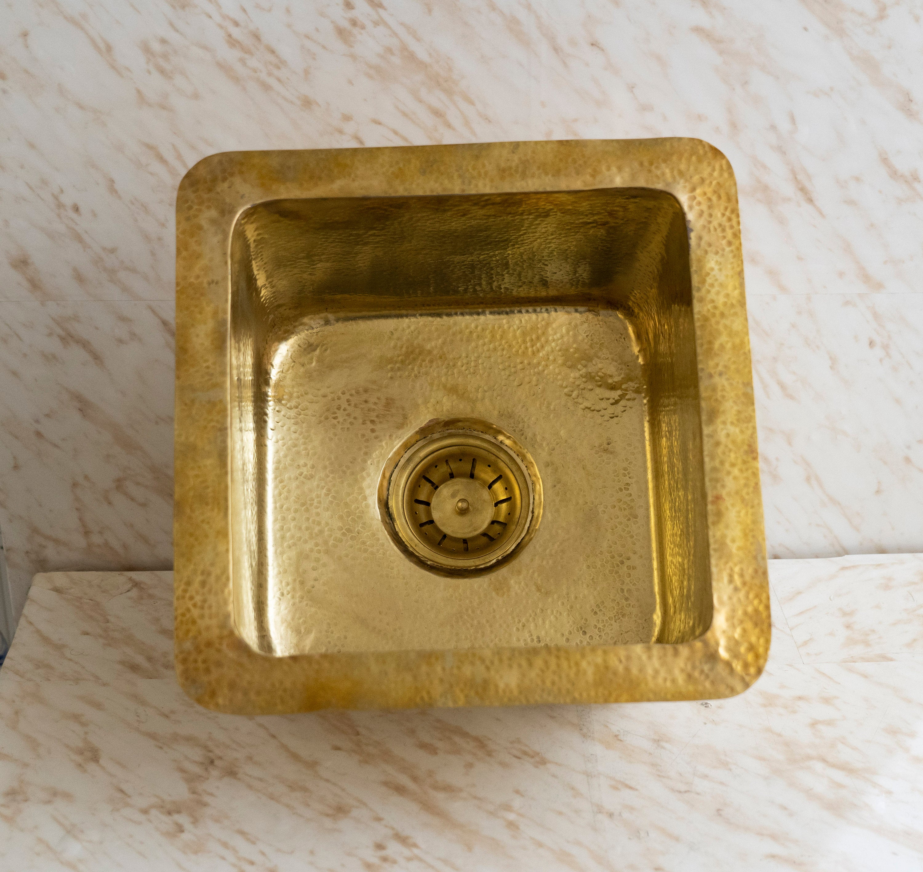 Unlacquered Brass Sink Hammered Square Undermount Kitchen Sink , Solid Brass Bar Sink including drain Zayian