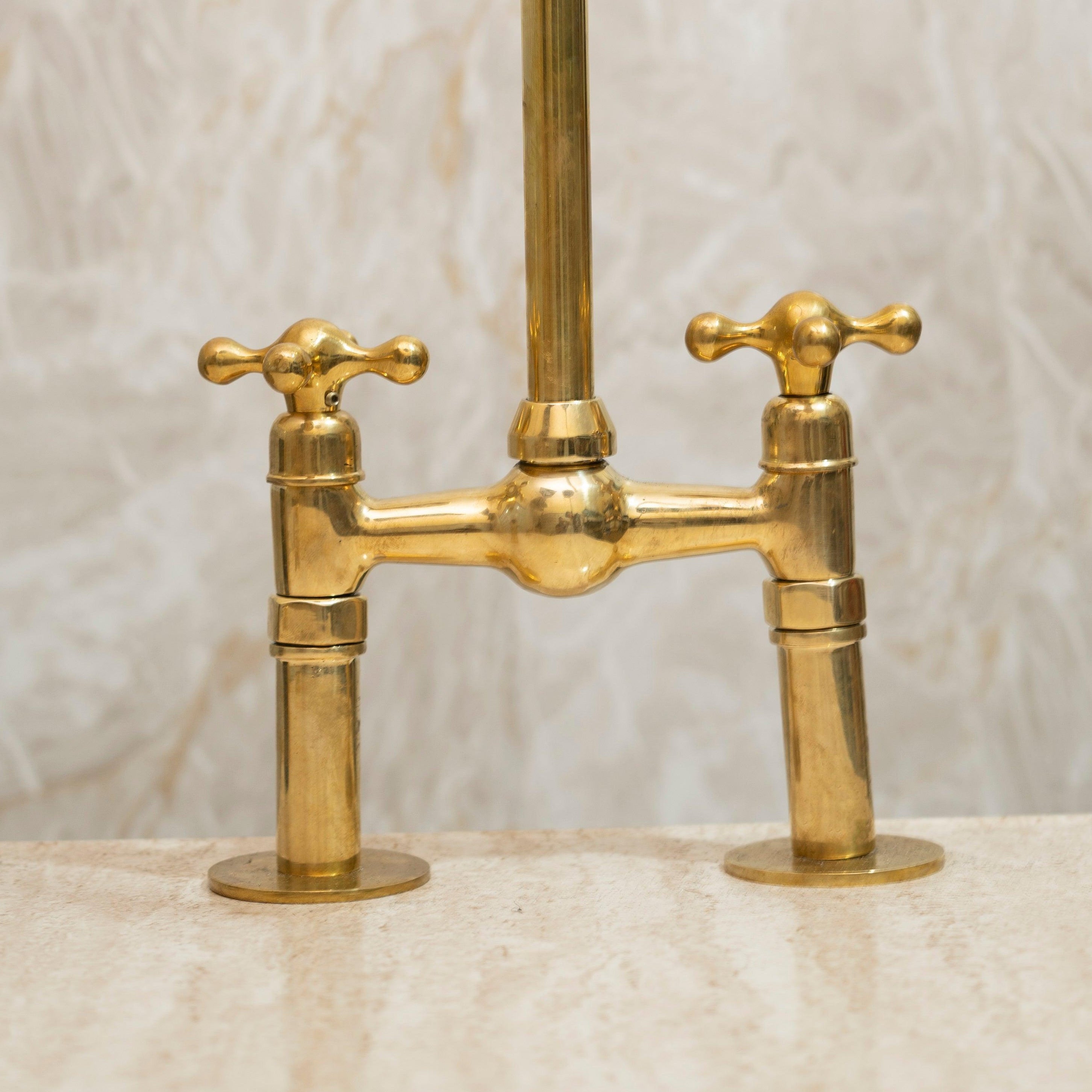 Unlacquered Brass Island Kitchen Faucet with Sprayer Zayian