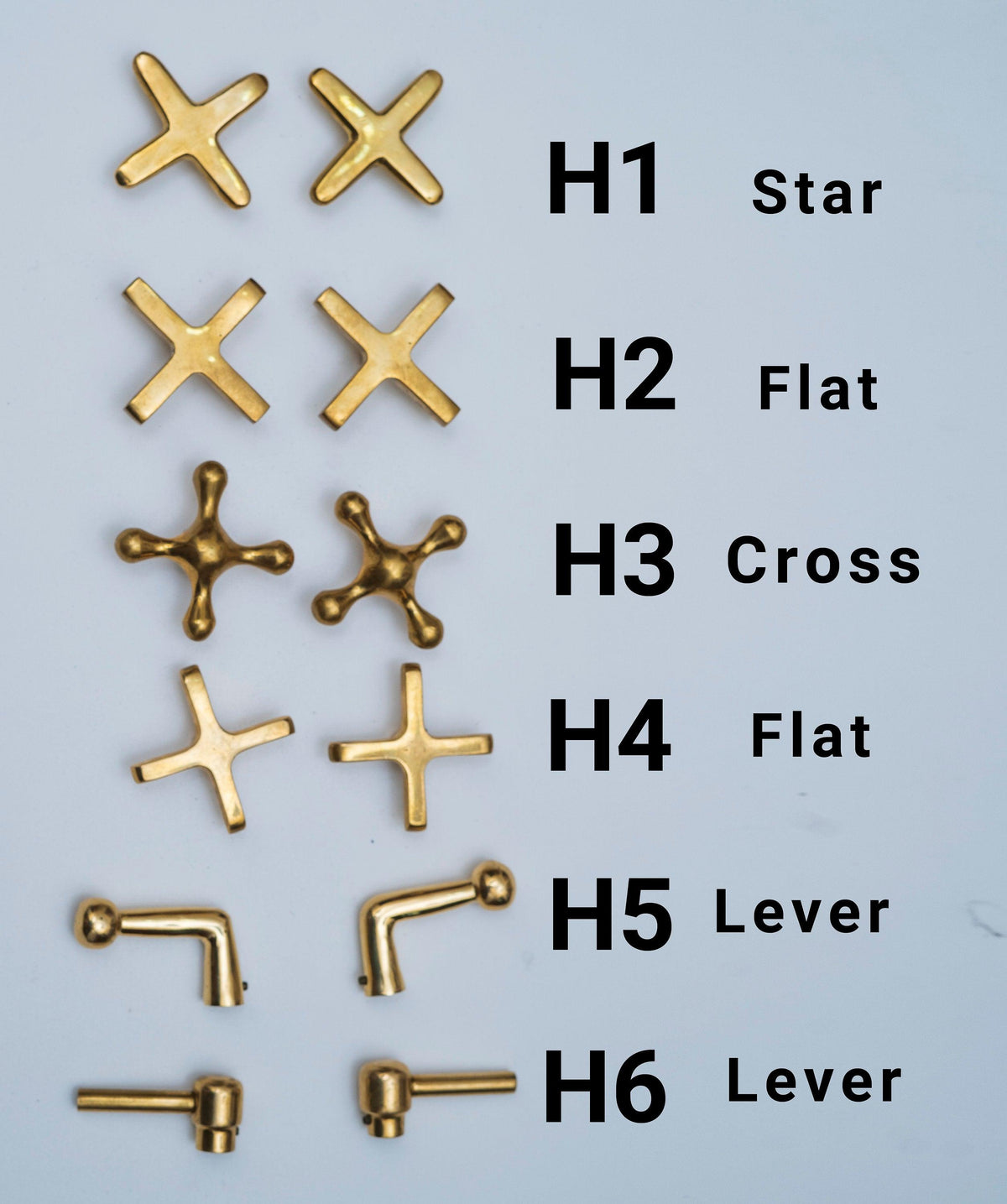 Widespread brass bathroom faucet handle options with star, flat, cross and lever styles