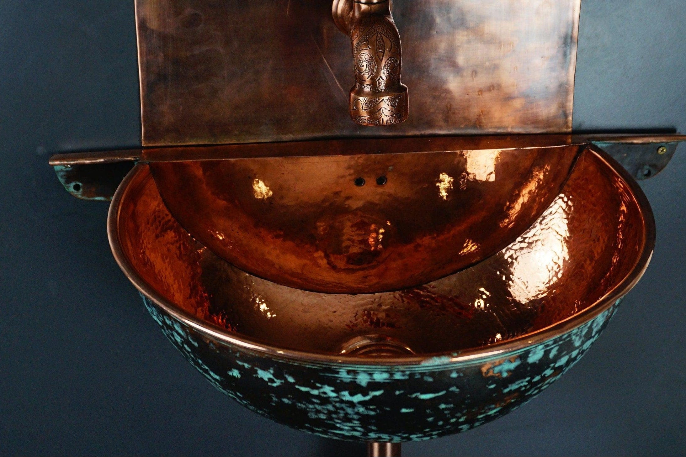 Oxidized Copper Wall Mounted Bathroom Sink With Mixer Faucet - Zayian