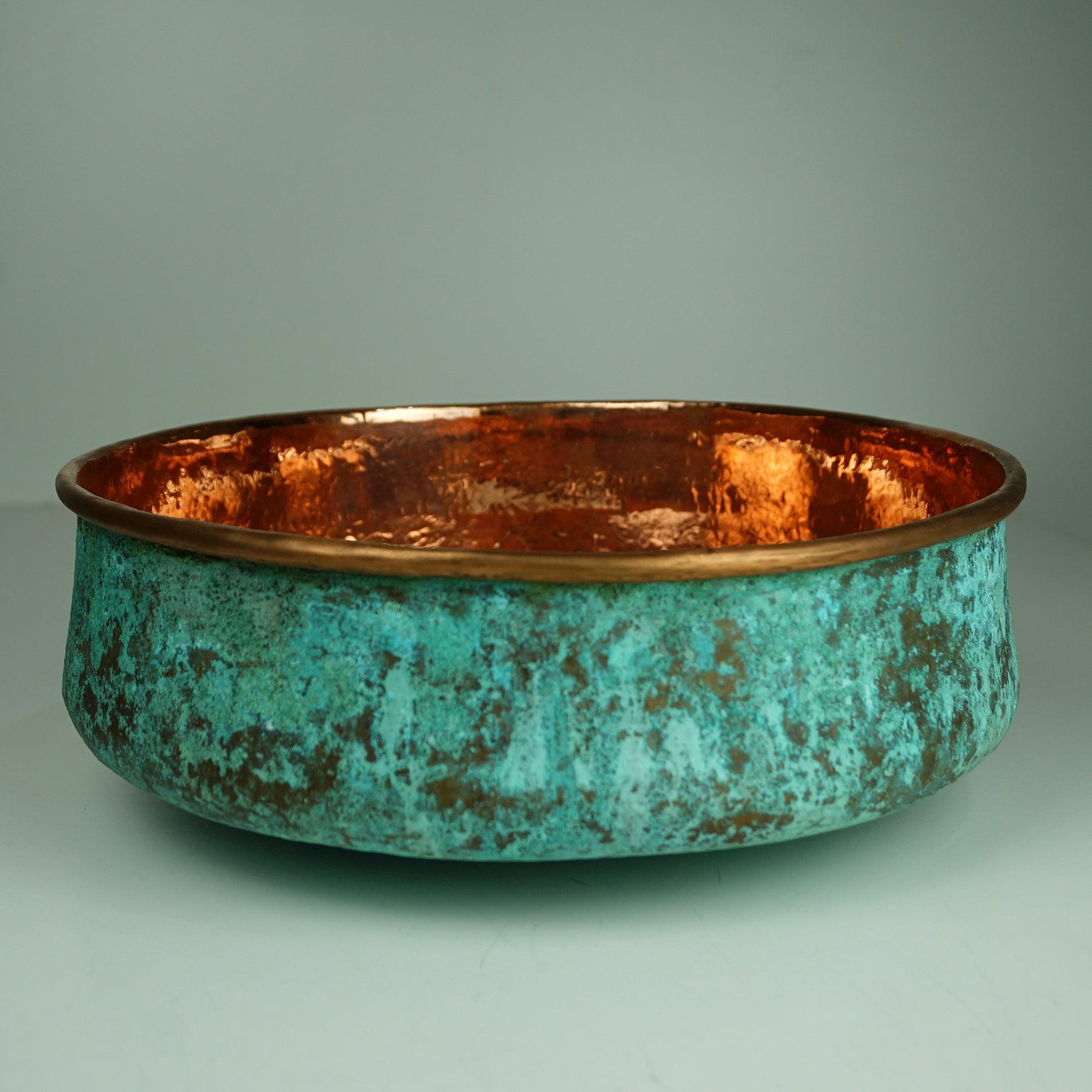 Verdigris Patina Hammered Copper Top Mount Bathroom Vessel Sink Vanity Zayian