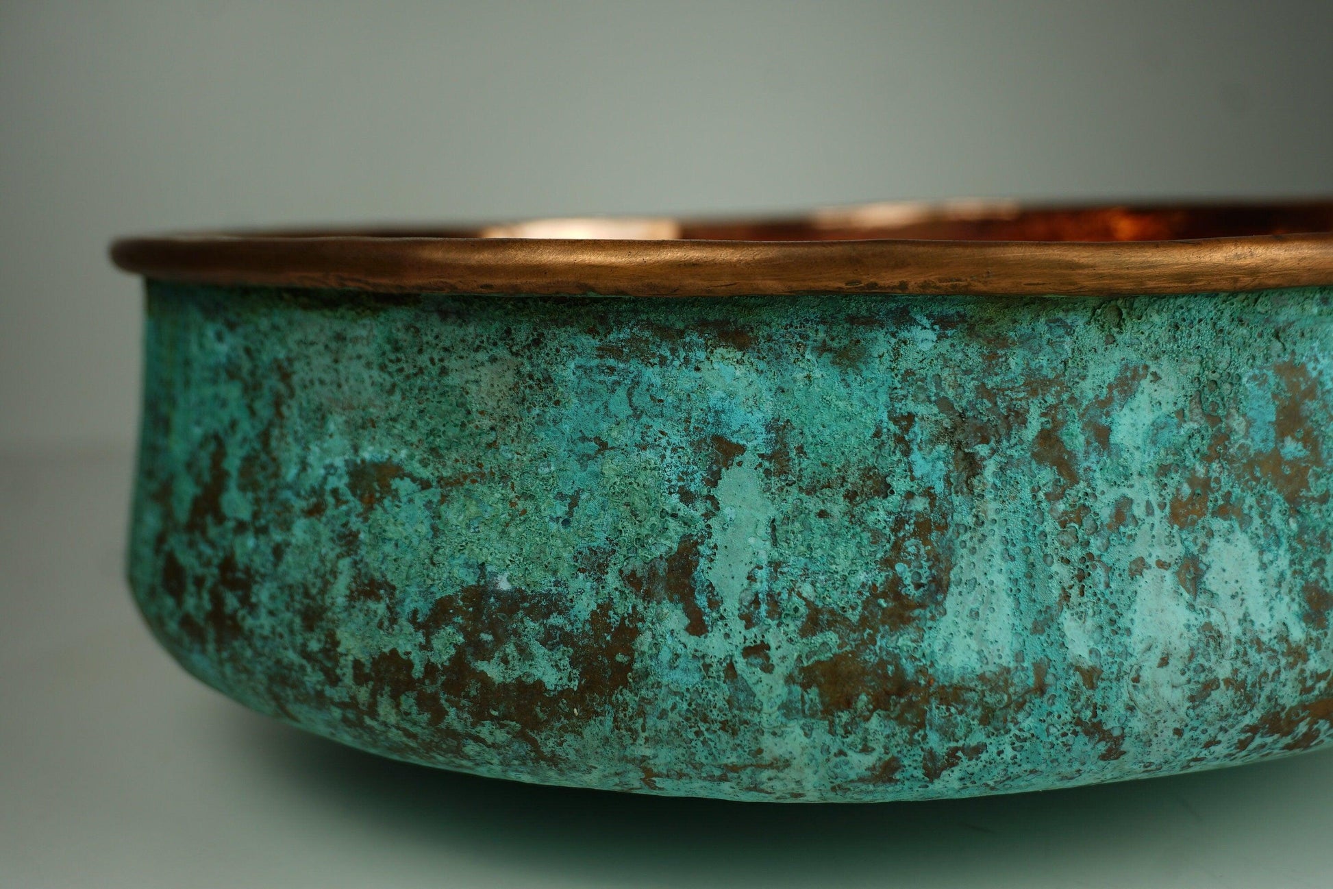 Verdigris Patina Hammered Copper Top Mount Bathroom Vessel Sink Vanity Zayian