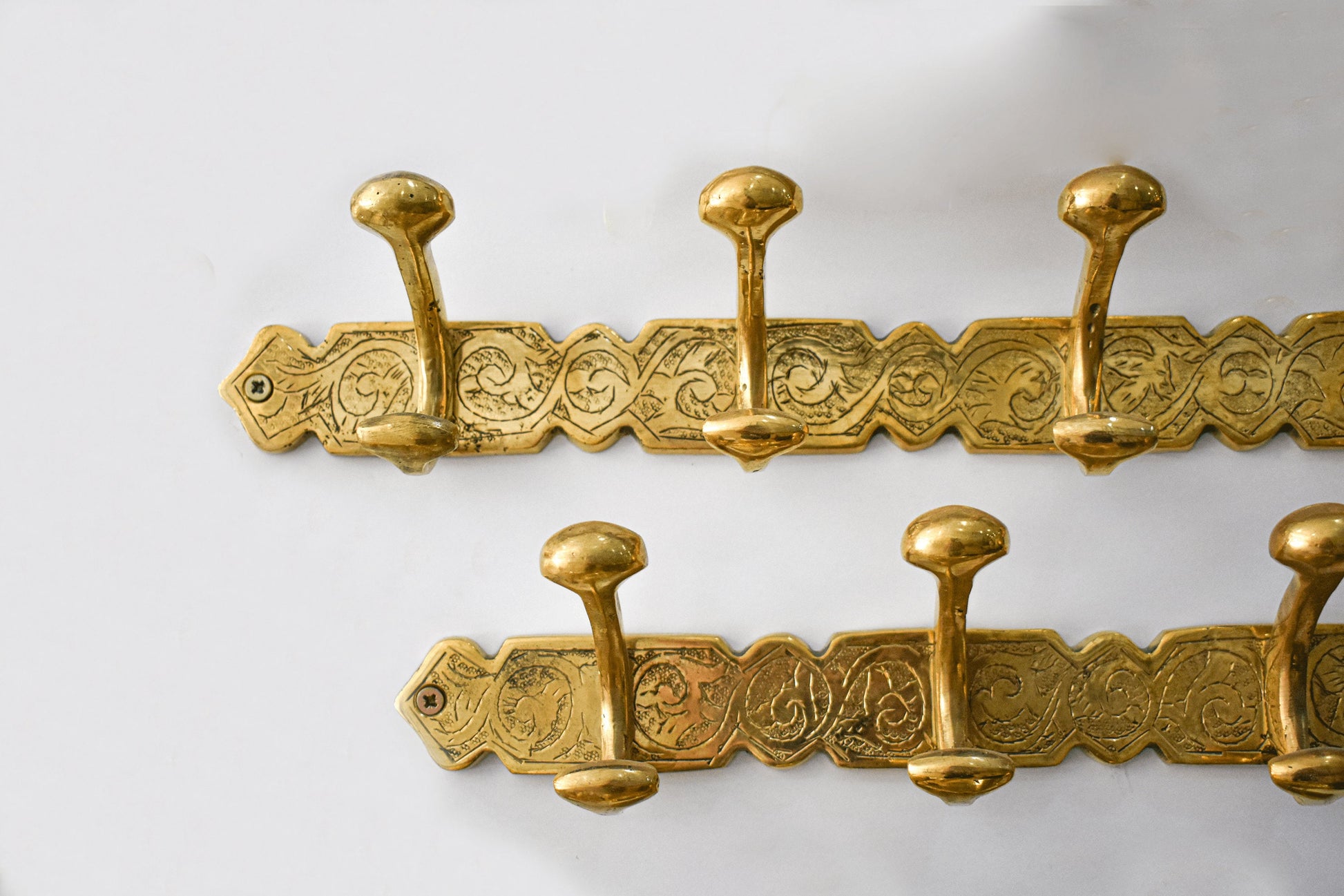 Rustic Unlacquered Brass Wall Hangers