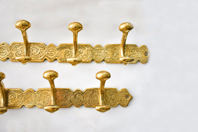 Engraved Brass Wall Hooks - Handmade Unlacquered Coat Rack Vintage HangerHandmade Engraved Brass Wall Hooks - Unlacquered Vintage Coat Rack
