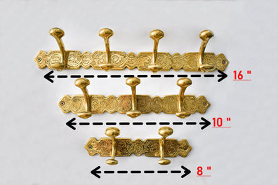 Engraved Brass Wall Hooks - Handmade Unlacquered Coat Rack Vintage HangerHandmade Engraved Brass Wall Hooks - Unlacquered Vintage Coat Rack