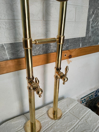 Unlaquered Brass Freestanding Tub Filler Faucet Solid Brass Freestanding Tub Filler With Hand Held, Unlacquered Brass Faucet