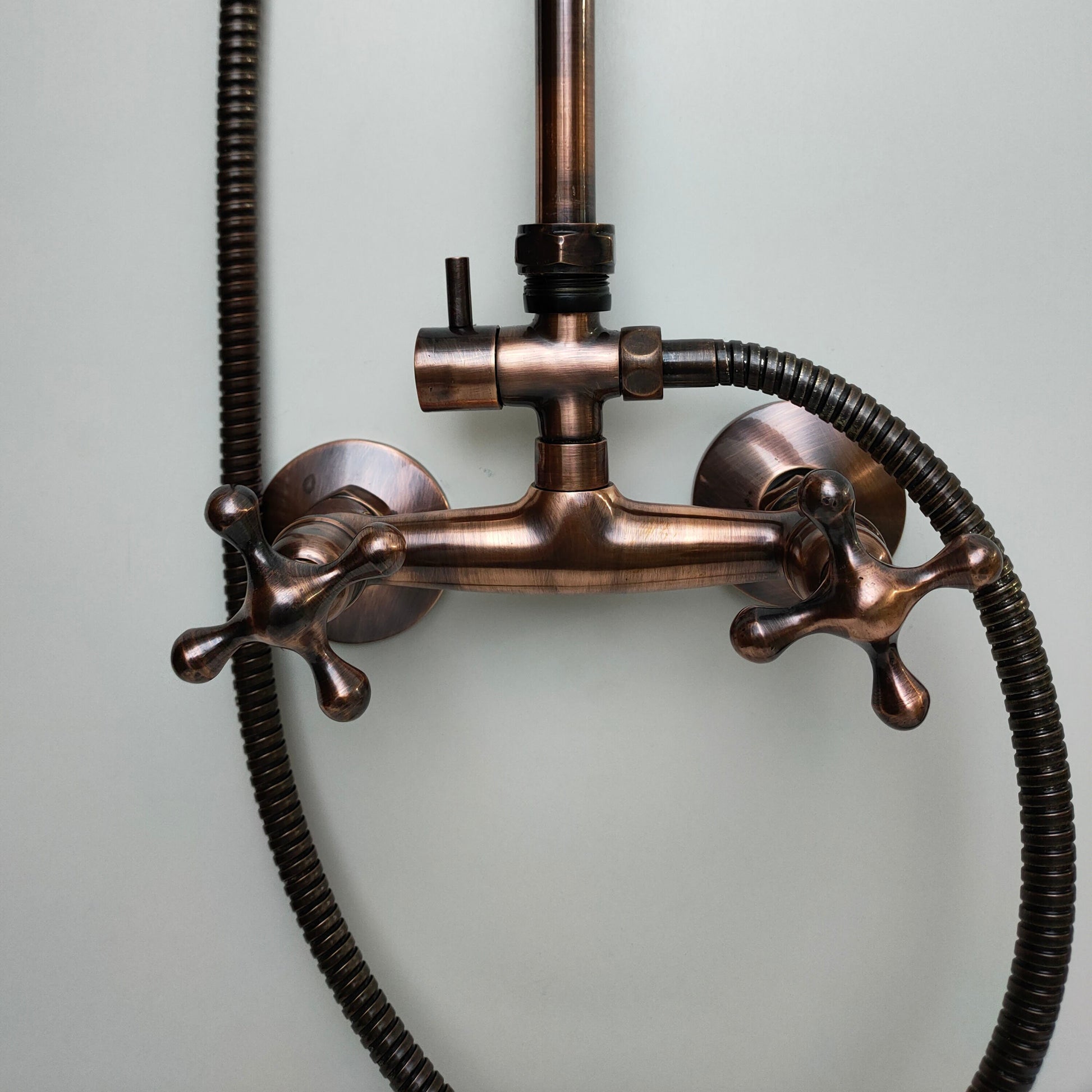 Copper Shower Mixer, 8" Round Copper Shower head and Hand Shower - Zayian