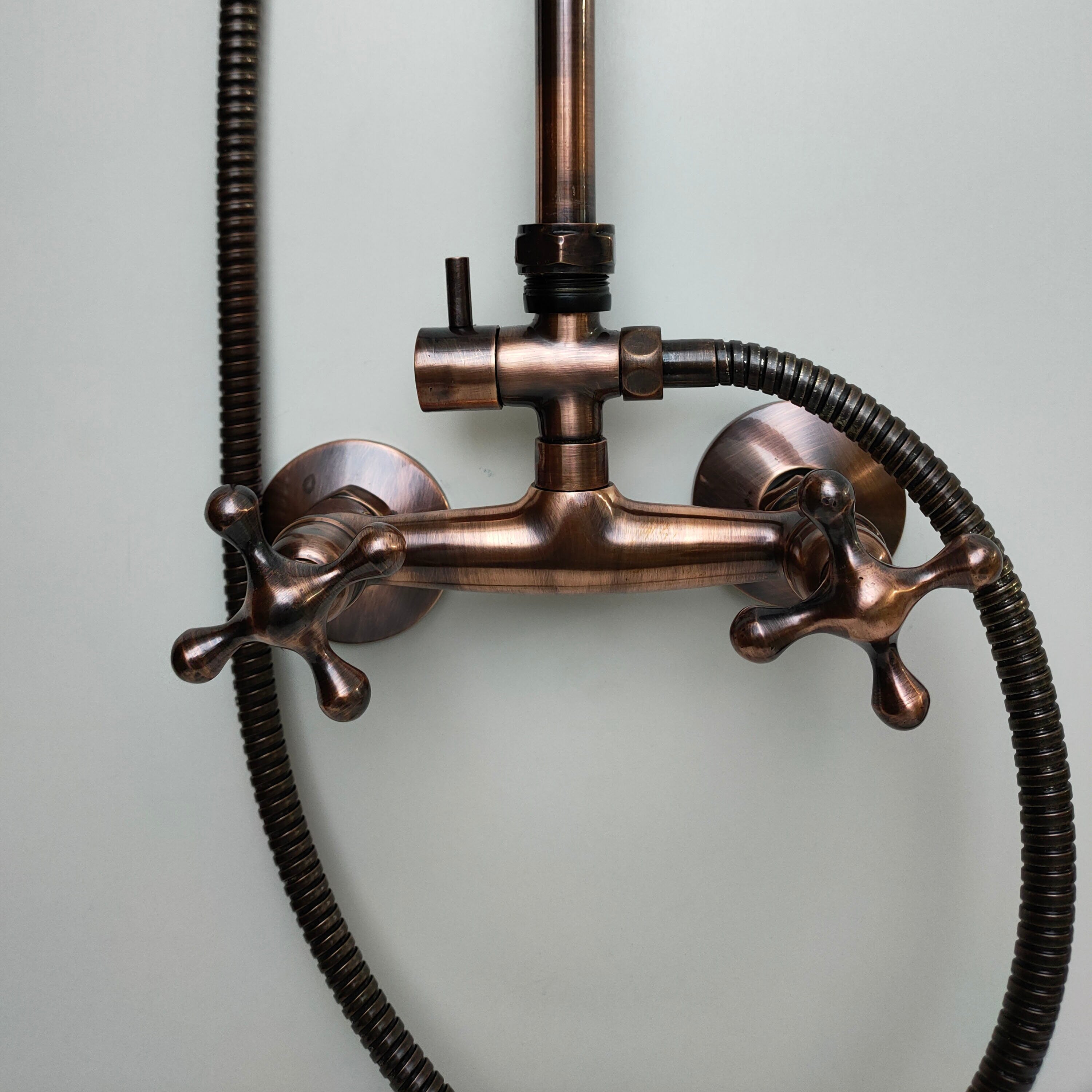 Copper Shower Mixer, 8" Round Copper Shower head and Hand Shower - Zayian