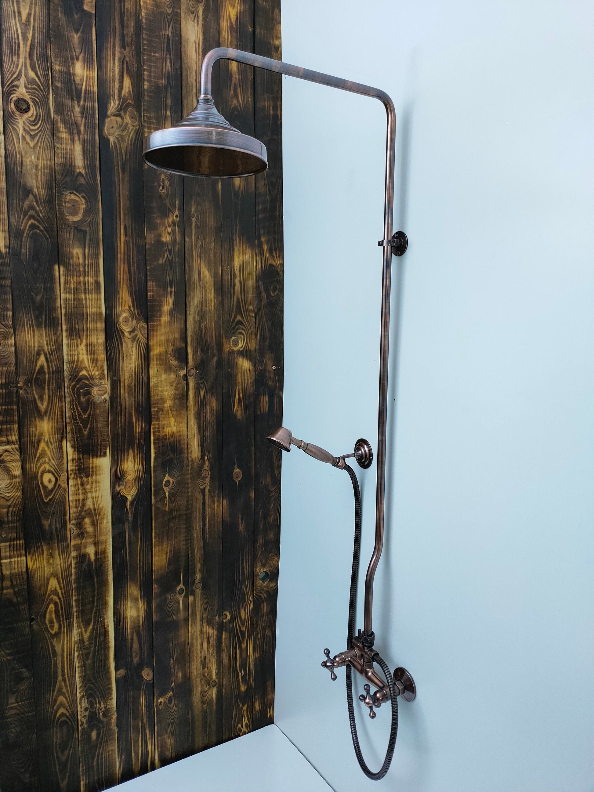 Copper Shower Mixer, 8" Round Copper Shower head and Hand Shower - Zayian