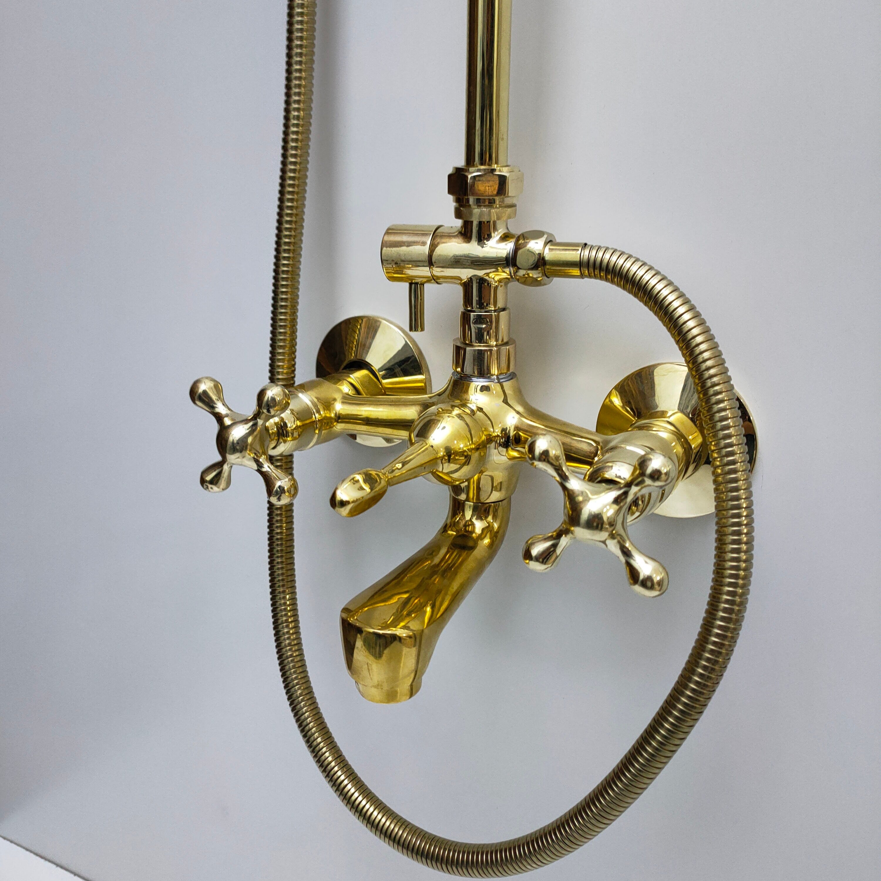 Traditional Solid Brass Rigid Riser Shower Mixer with 8″ Round Head - Zayian