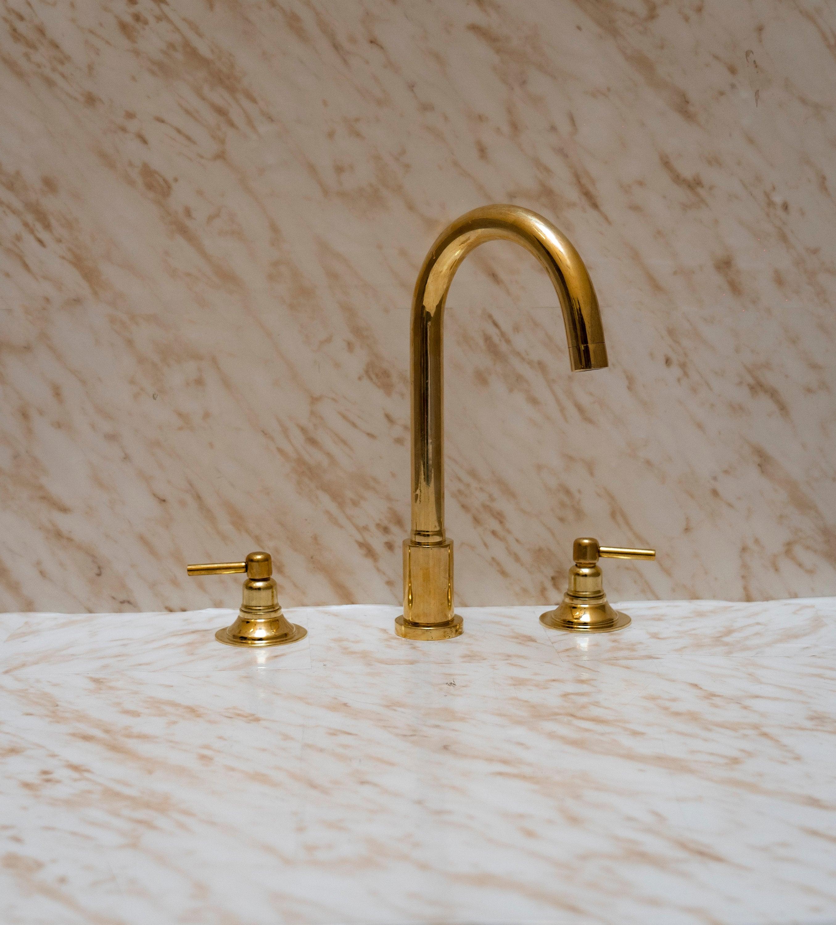 Unlacquered Brass Widespread Bathroom Sink Faucet 3 Hole Zayian