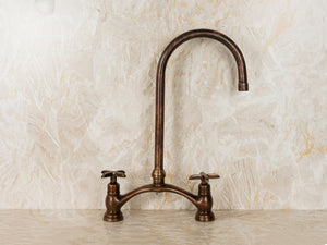 Oil Rubbed Bronze Two Handle Kitchen Faucet, Unlacquered Brass faucet for Kitchen Sink Farmhouse in different finishes - Zayian