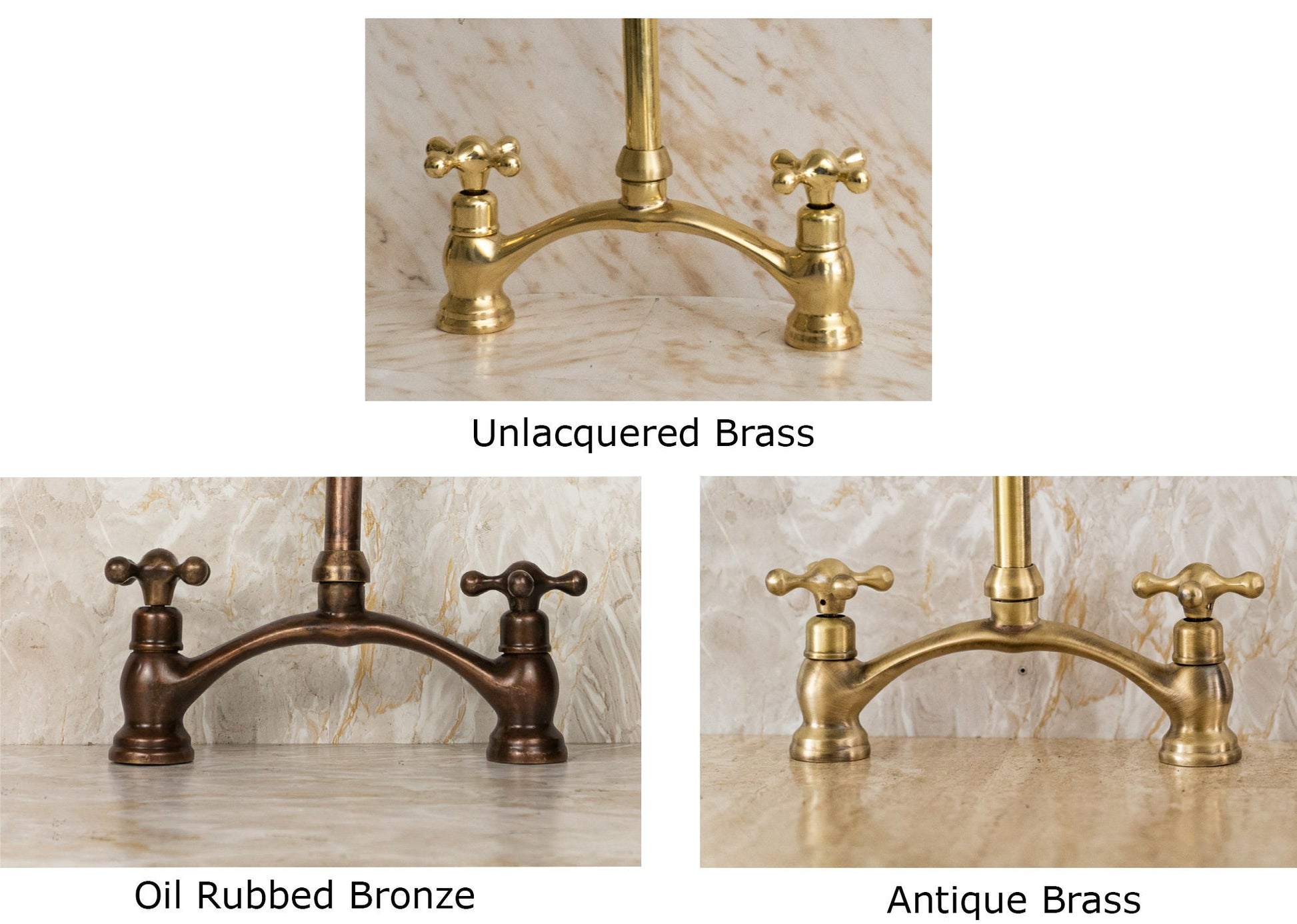 Oil Rubbed Bronze Two Handle Kitchen Faucet, Unlacquered Brass faucet for Kitchen Sink Farmhouse in different finishes - Zayian