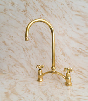 Oil Rubbed Bronze Two Handle Kitchen Faucet, Unlacquered Brass faucet for Kitchen Sink Farmhouse in different finishes - Zayian
