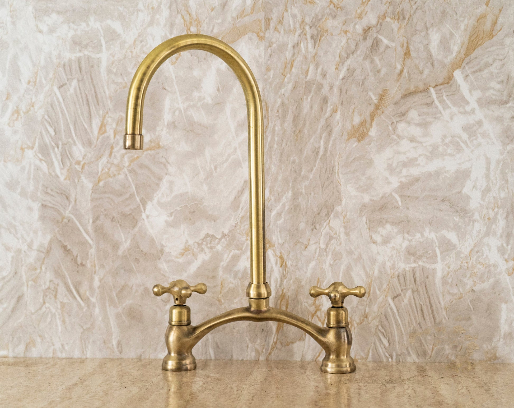 Oil Rubbed Bronze Two Handle Kitchen Faucet, Unlacquered Brass faucet for Kitchen Sink Farmhouse in different finishes - Zayian