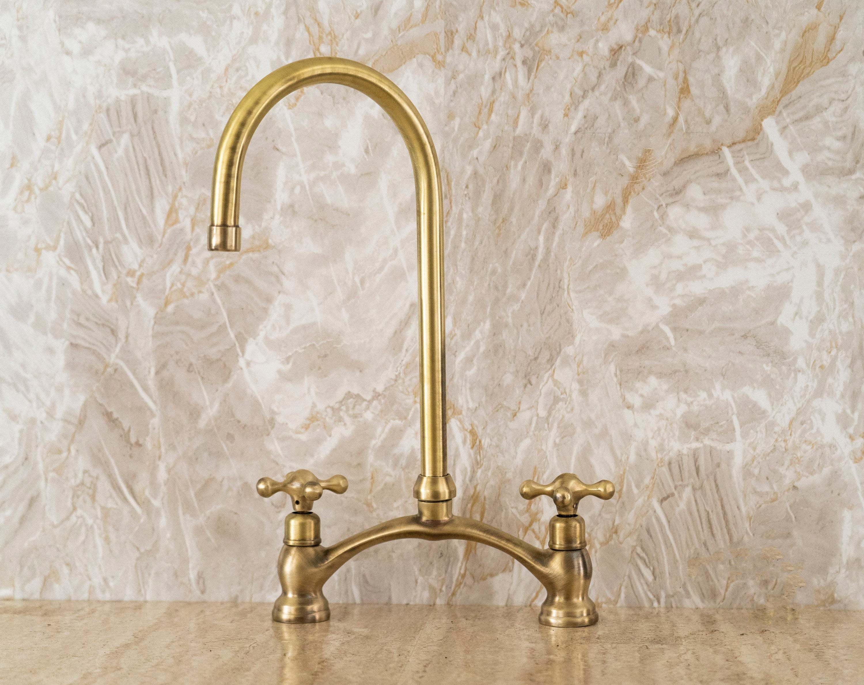 Oil Rubbed Bronze Two Handle Kitchen Faucet, Unlacquered Brass faucet for Kitchen Sink Farmhouse in different finishes - Zayian