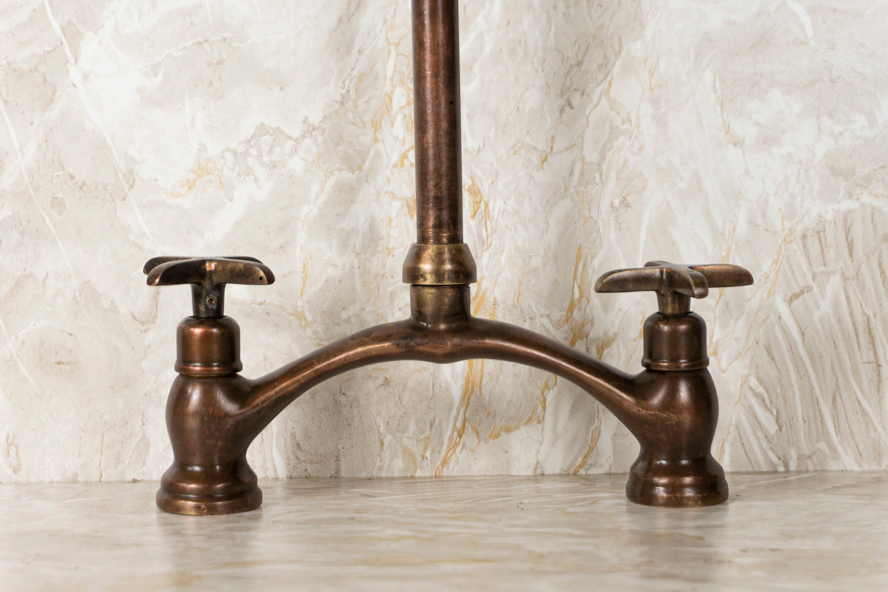 Oil Rubbed Bronze Two Handle Kitchen Faucet, Unlacquered Brass faucet for Kitchen Sink Farmhouse in different finishes - Zayian