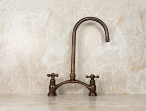 Oil Rubbed Bronze Two Handle Kitchen Faucet, Unlacquered Brass faucet for Kitchen Sink Farmhouse in different finishes - Zayian