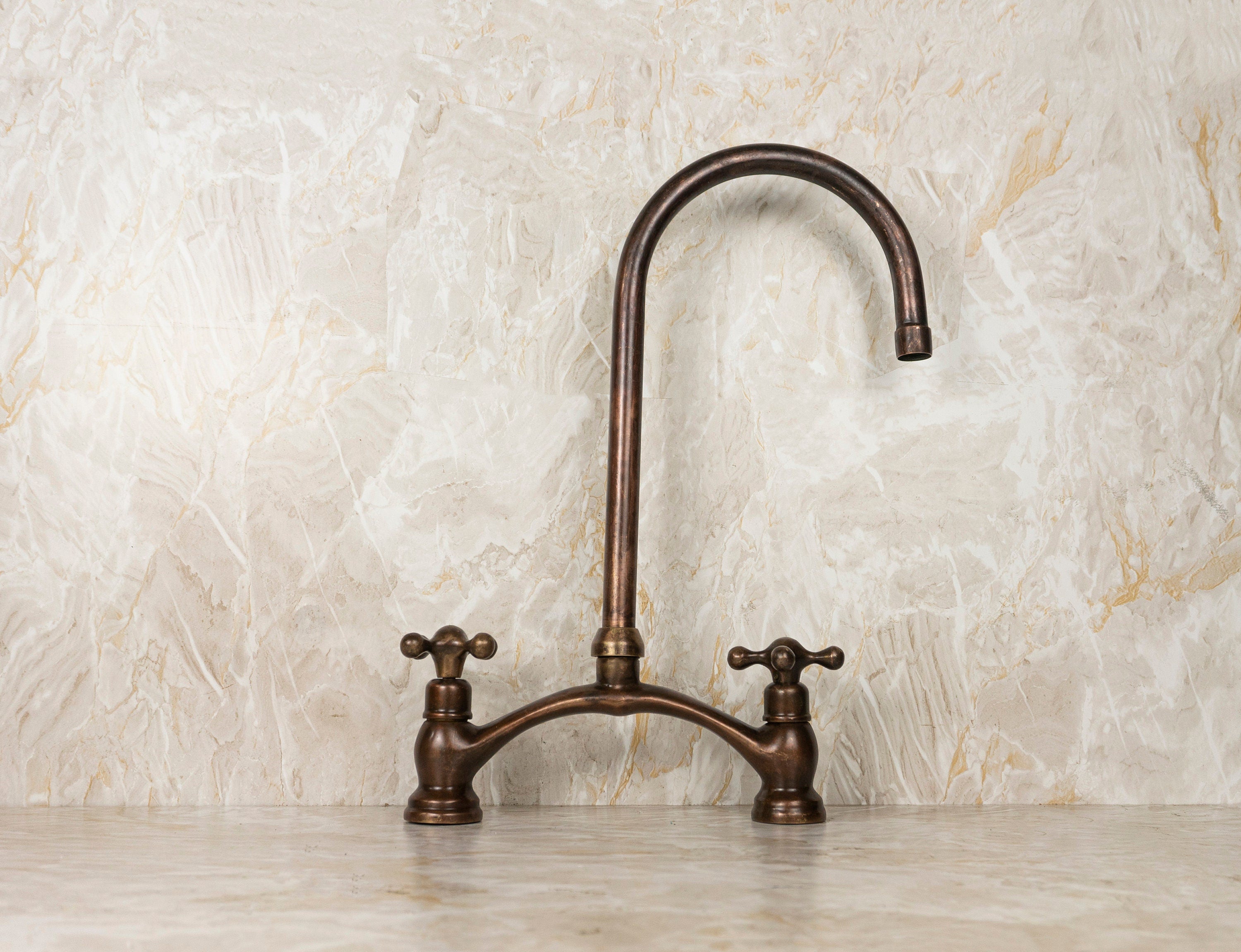 Oil Rubbed Bronze Two Handle Kitchen Faucet, Unlacquered Brass faucet for Kitchen Sink Farmhouse in different finishes - Zayian