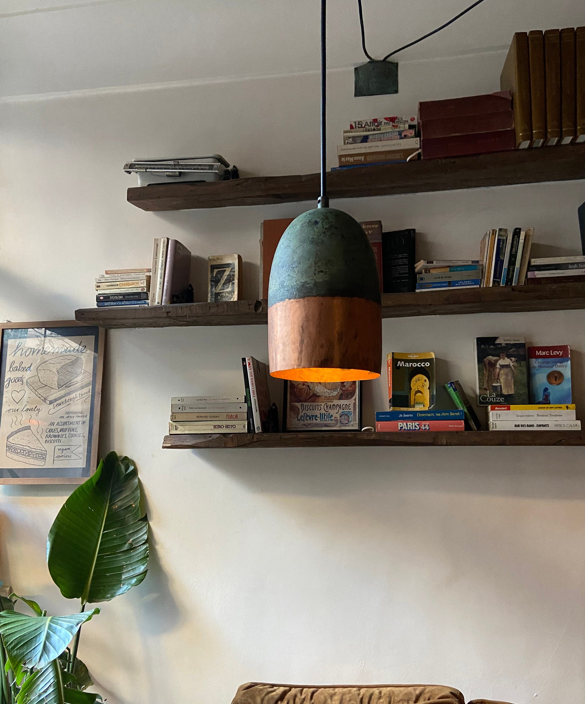 unlacquered brass pendent light 