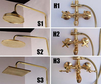 Unlacquered brass exposed shower systemUnlacquered brass exposed shower system