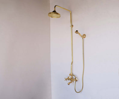 Unlacquered brass exposed shower systemUnlacquered brass exposed shower system