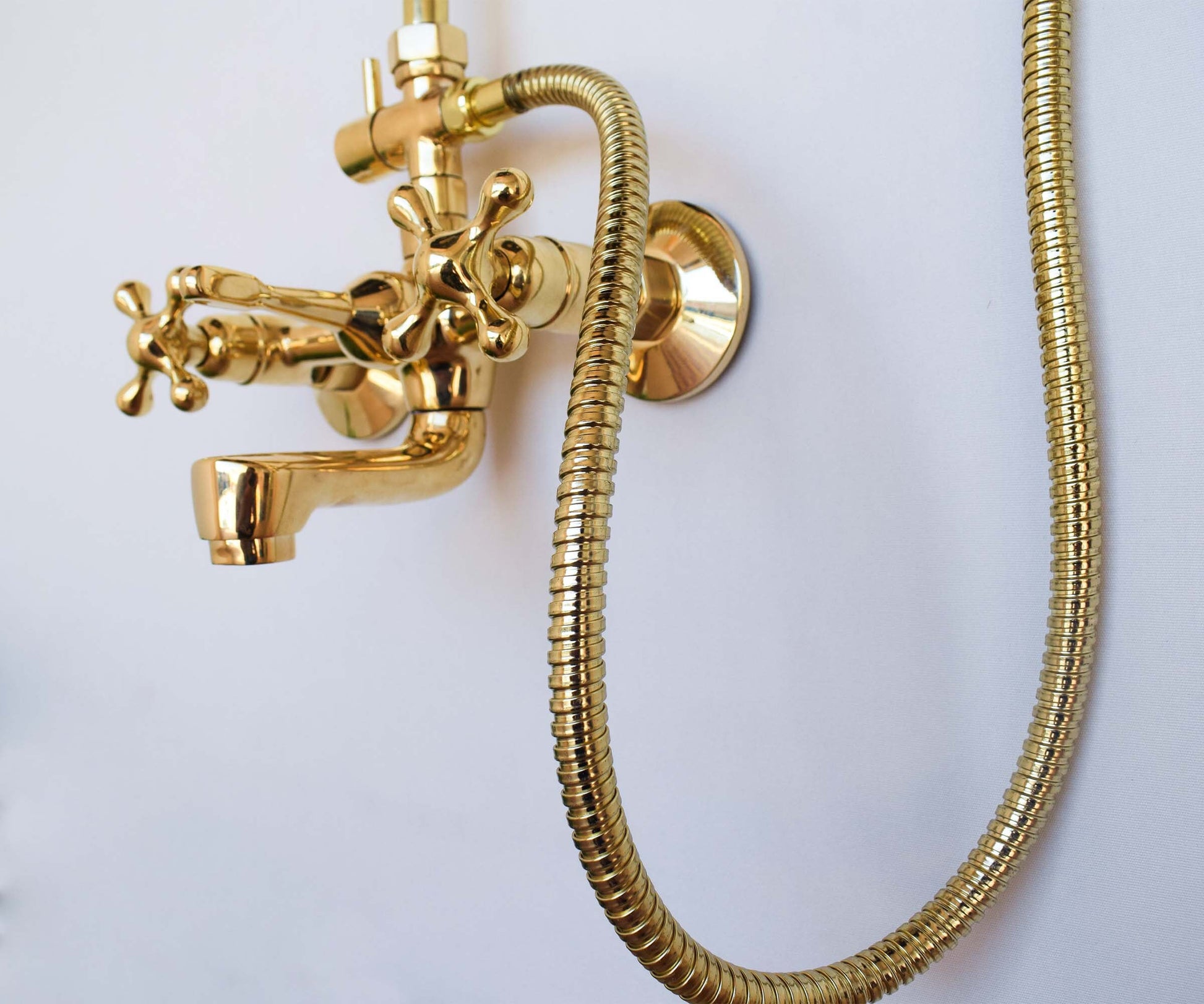 Unlacquered Brass Exposed shower system with tub spout and Handheld Shower and Rain Shower Head - Zayian