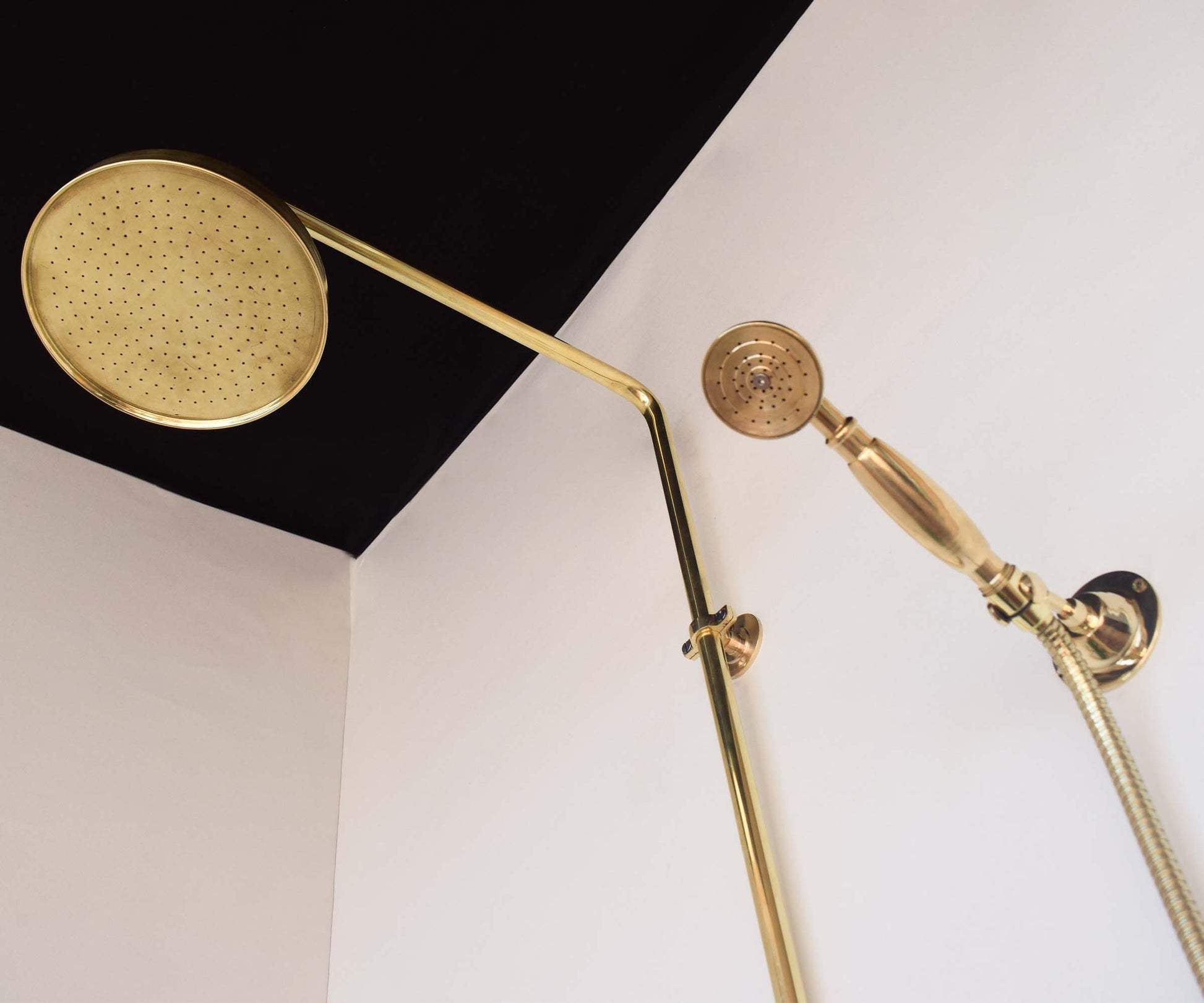 Unlacquered Brass Exposed shower system with tub spout and Handheld Shower and Rain Shower Head - Zayian
